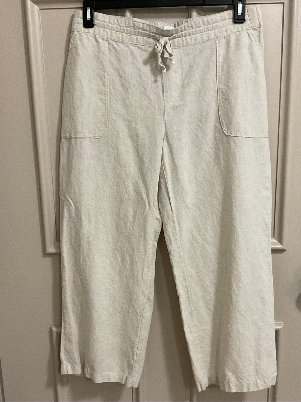 Liz Claiborne Neutral Cream Linen-Blend Elastic Waist Capri pants medium
